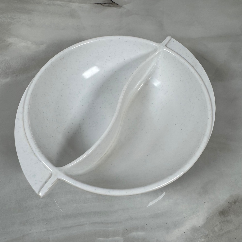 Vtg Boonton Melmac Winged Divided‎ Serving Bowl Dish Grey Speckle MCM Melamine